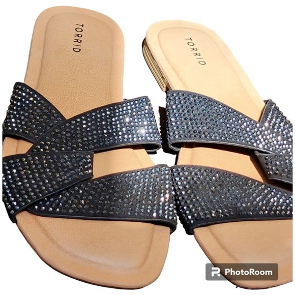 Torrid Black Rhinestone Twist Slides NEW US Size 8WW - Picture 2 of 5